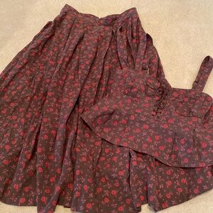 Free People Red and Brown Floral Skirt Set